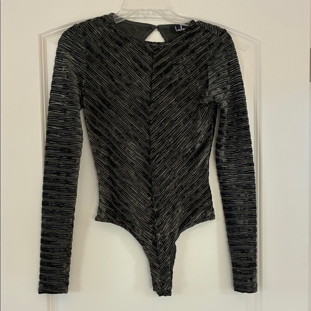 Lulu's Green Ribbed Mesh and Suede Open Back Bodysuit
